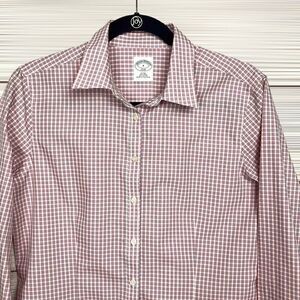 Brooks Brothers Cotton Pink Plaid Long Sleeves Button Up Fitted Blouse Shirt Top